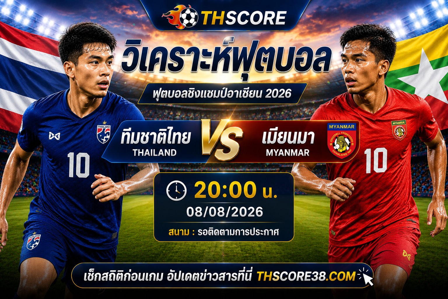 วิเคราะห์บอล ทีมชาติไทย พบ เมียนมา 20:00 น. 08/08/2026 – ฟุตบอลชิงแชมป์อาเซียน 2026